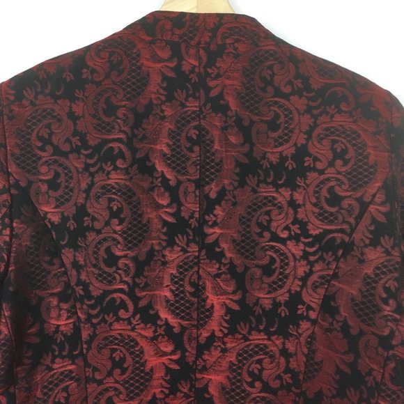 Chicos Medium Elegant Brocade Blazer Jacket Renaissance Red Black Beaded lined - Picture 8 of 8